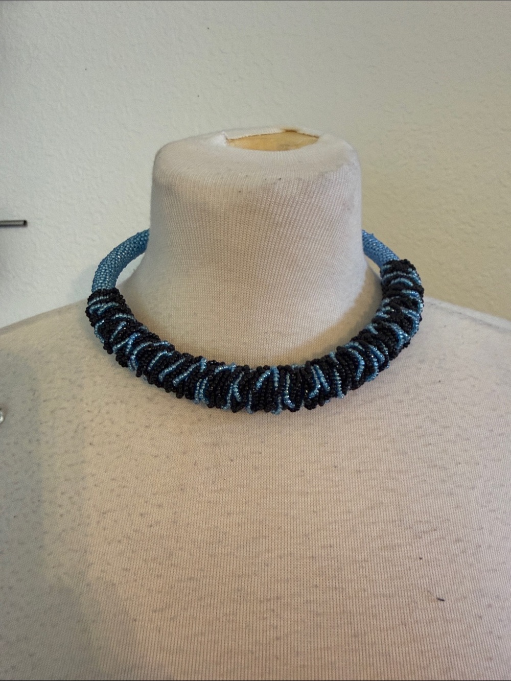 Handmade Blue and Black Beaded Collar Necklace - Women Jewelry